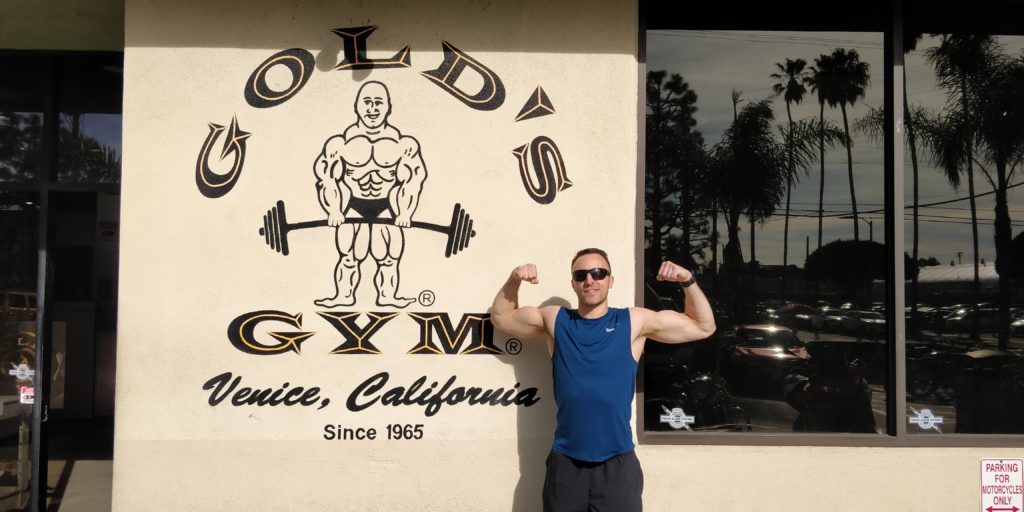 My photo in front of the Gold's Gym sign